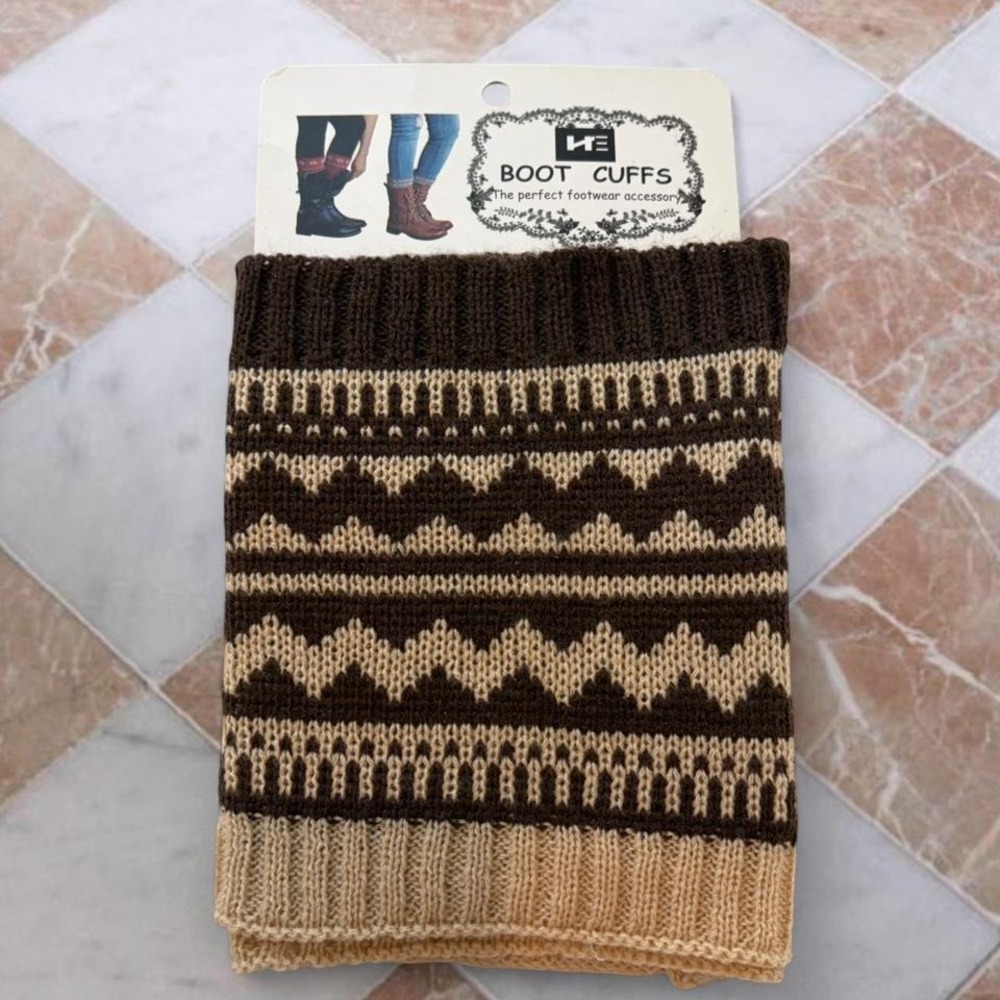 Brown and‎ tan boot cuffs